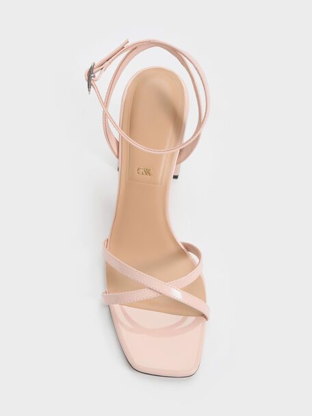 Emmaline Patent Leather Crystal-Heel Sandals, Pink, hi-res