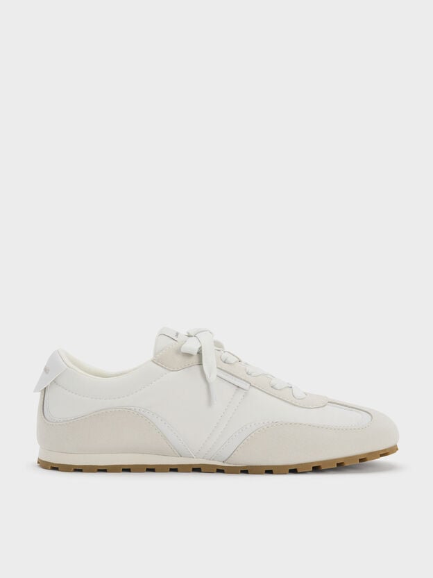 Nylon Contrast-Panel Sneakers, White, hi-res