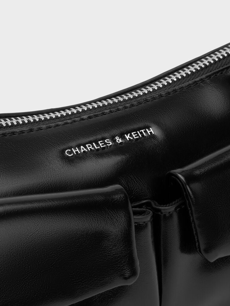 Rachel Front-Pocket Chain Shoulder Bag, Noir, hi-res