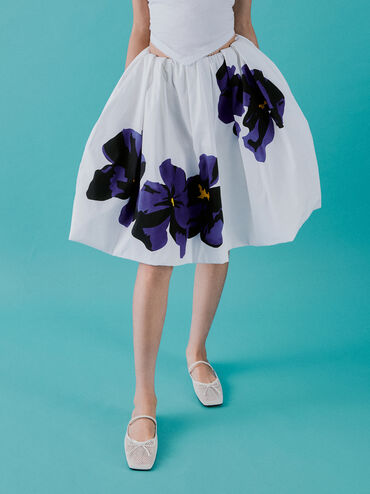 Mesh Bow Square-Toe Ballet Mules, White, hi-res