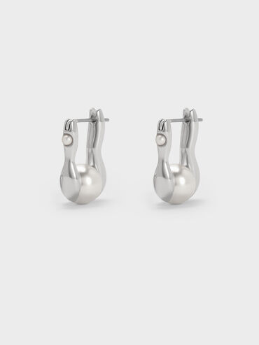 Corrine Pearl Sculptural Drop Earrings, Silver, hi-res