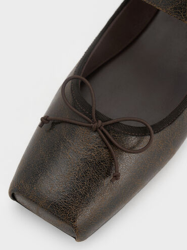 Myler Crinkle-Effect Bow Square-Toe Buckled Mary Janes, Dark Brown, hi-res