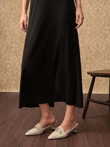 Kori Suede Lace-Up Sculptural-Heel Mules, Beige, hi-res