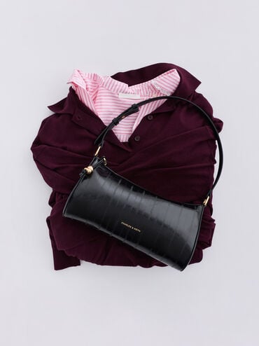 Augustine Eel-Effect Sculptural-Detail Shoulder Bag, Black, hi-res