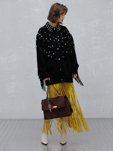 Kerry Recycled Suede Top Handle Satchel Bag, Espresso Brown, hi-res