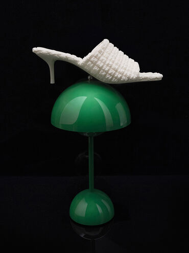 Loren Textured Kitten-Heel Mules, Chalk, hi-res