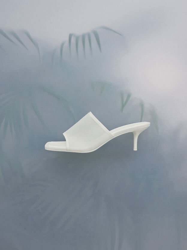 Loren Mesh Kitten-Heel Mules, White, hi-res