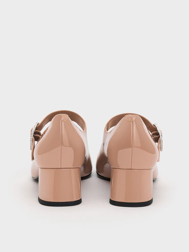 Jannie Patent Crystal-Buckle Mary Jane Pumps, Nude, hi-res