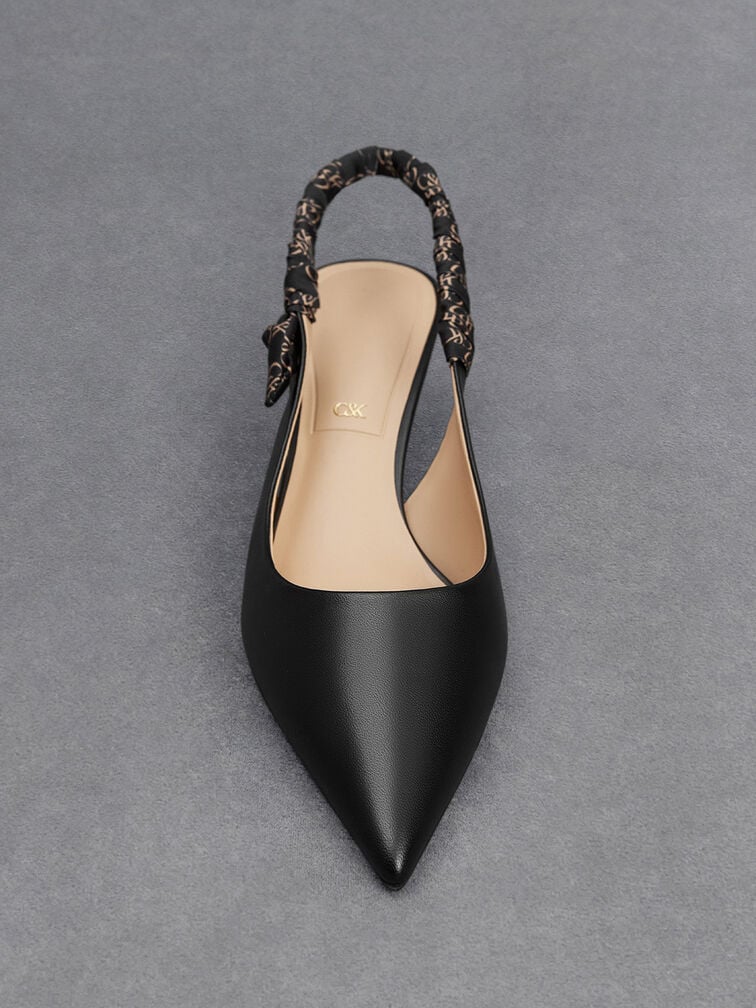Tully Leather Ruched-Strap Slingback Pumps, Black Tully Leather Ruched-Strap Slingback Pumps, Black, hi-res