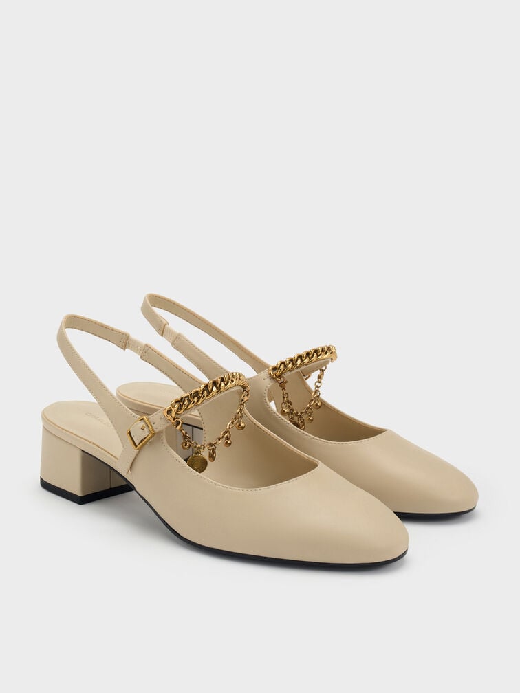 Double-Chain Charm Mary Jane Slingback Pumps, Chalk, hi-res
