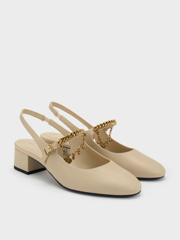 Double-Chain Charm Mary Jane Slingback Pumps, Chalk, hi-res