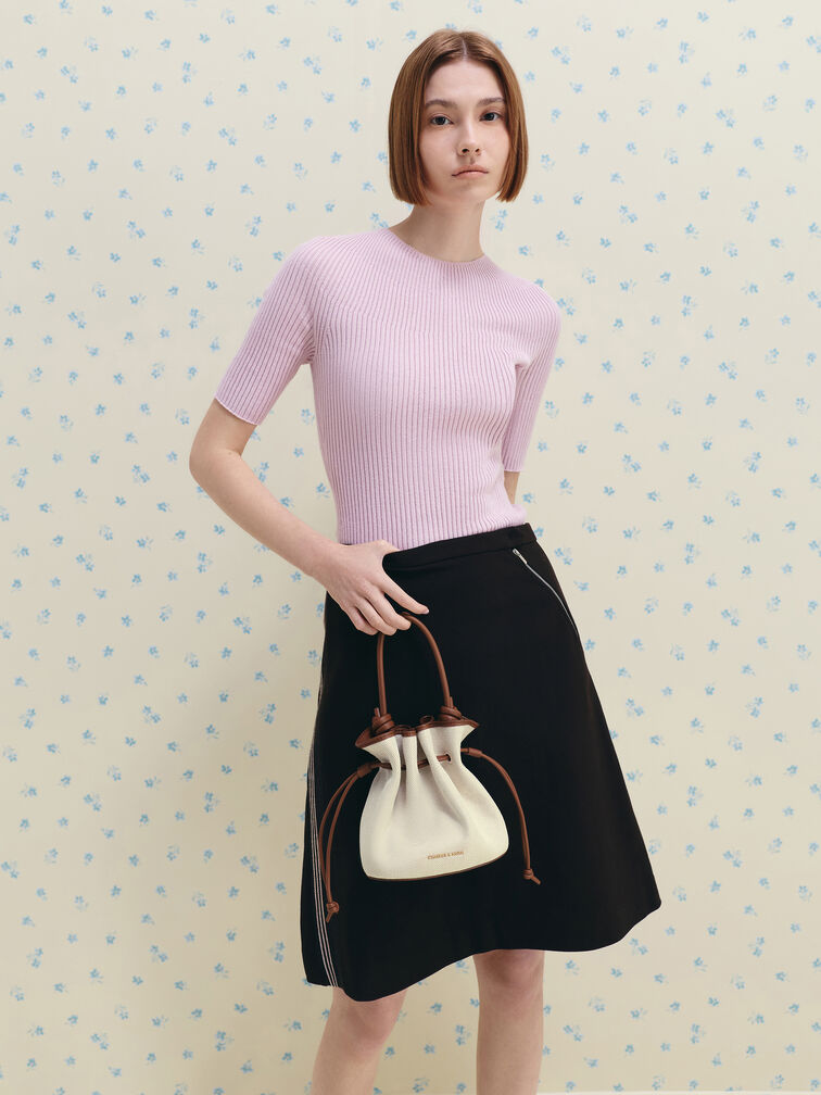 Sammie Canvas Drawstring Bucket Bag, Chocolate, hi-res