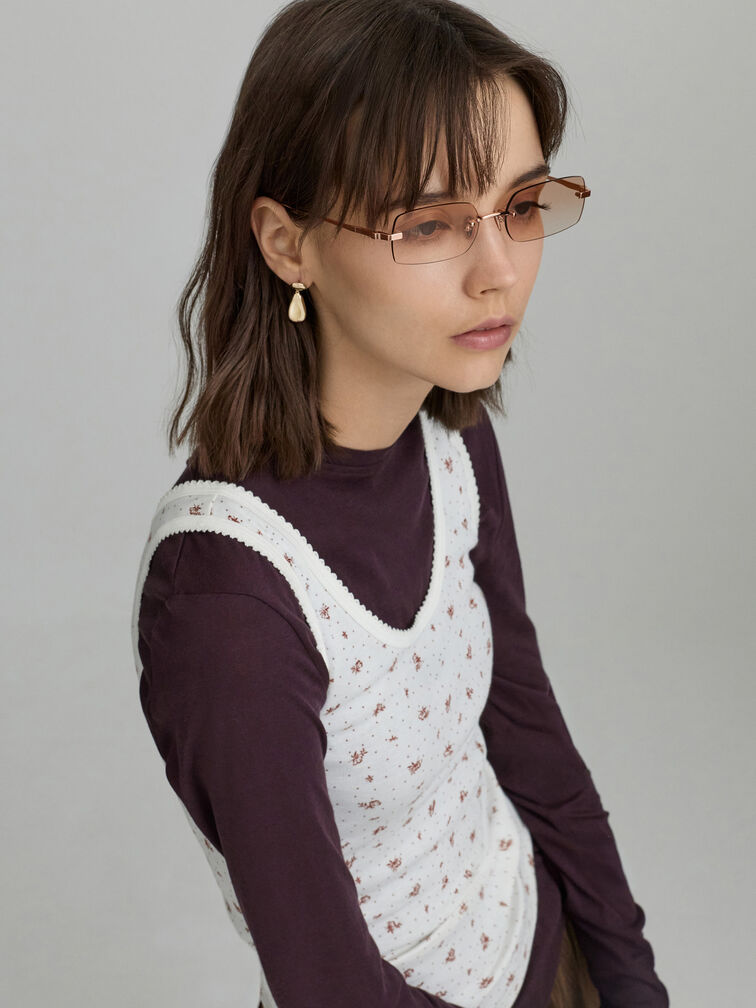 Easton Rimless Rectangular Sunglasses, Rose Gold, hi-res