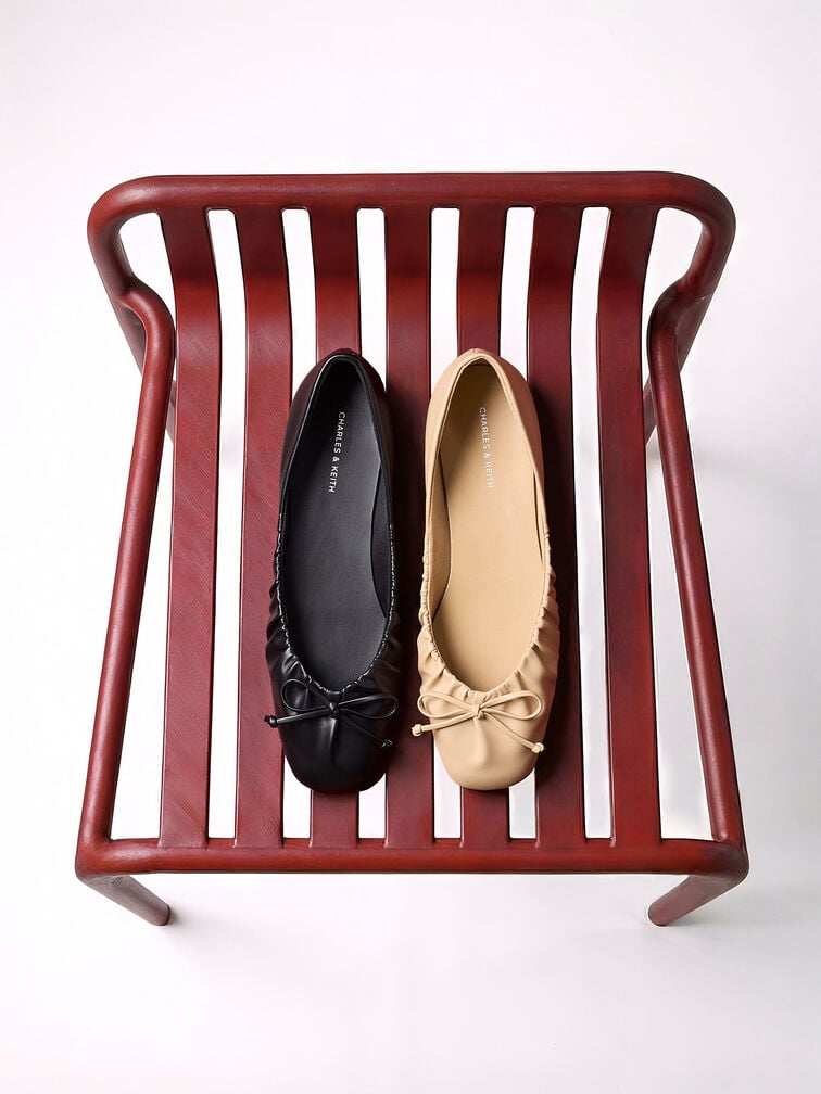 Ruched Bow Ballet Flats, Sand, hi-res