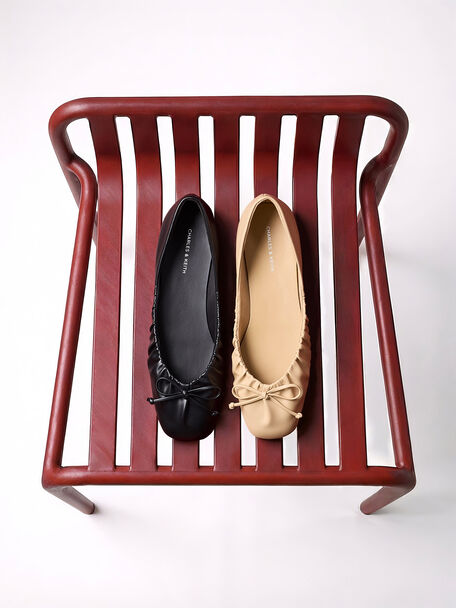 Ruched Bow Ballet Flats, Sand, hi-res