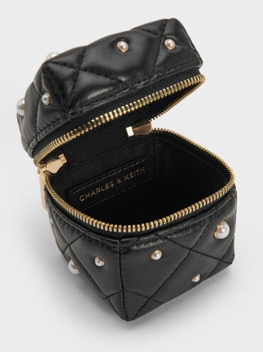 Janie Quilted Pearl Micro Bag, Black, hi-res