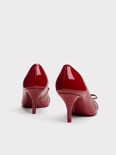 Dorian Patent Bow Pointed-Toe Stiletto-Heel Pumps, Red, hi-res