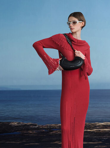 Petra Grommet-Strap Curved Shoulder Bag, Noir, hi-res