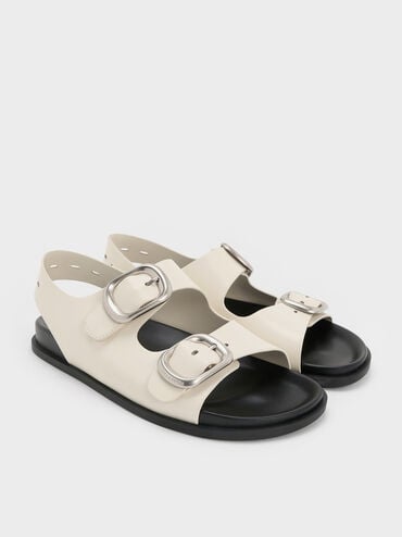 Buckled Double-Strap Slingback Sandals, Chalk, hi-res
