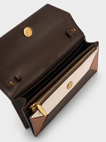 Nasrin Colourblock Geometric Long Wallet, Multi Brown, hi-res