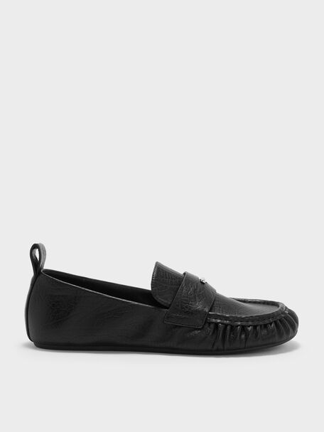 Ruched Penny Loafers, Black, hi-res