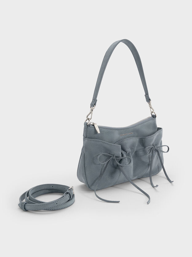 Mini Reese Ruched Bow Shoulder Bag, Smoky Blue, hi-res