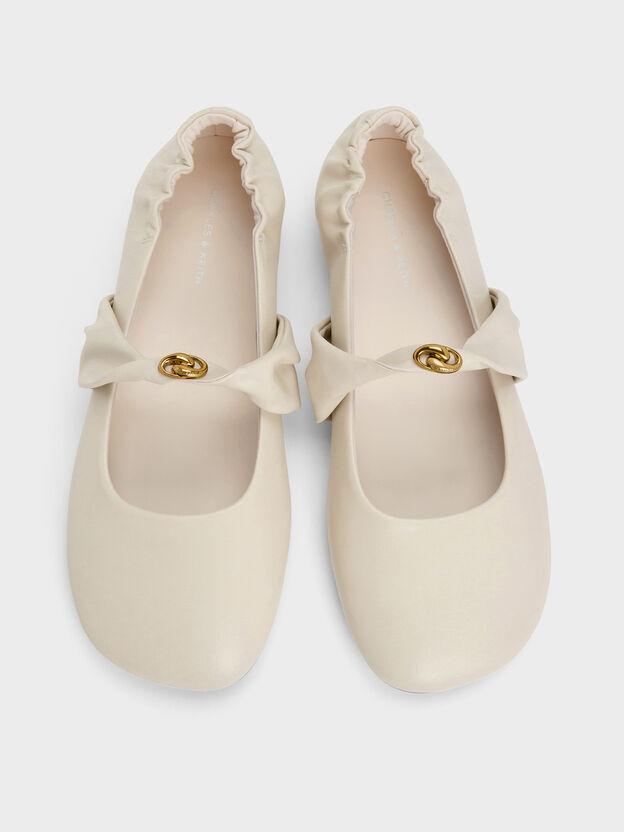 Metallic-Accent Twist-Strap Mary Jane Flats, Chalk, hi-res