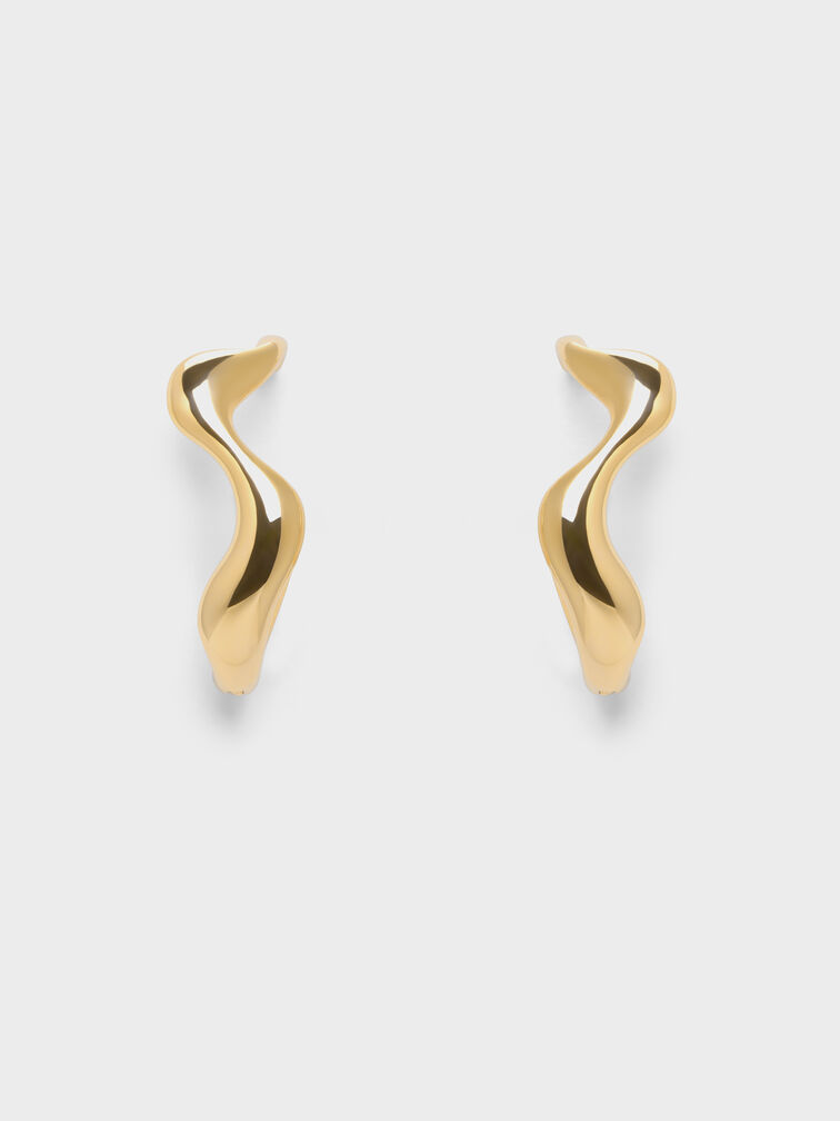 Emilia Wavy Drop Earrings, Gold, hi-res