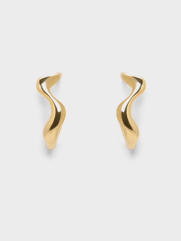 Emilia Wavy Drop Earrings, Gold, hi-res
