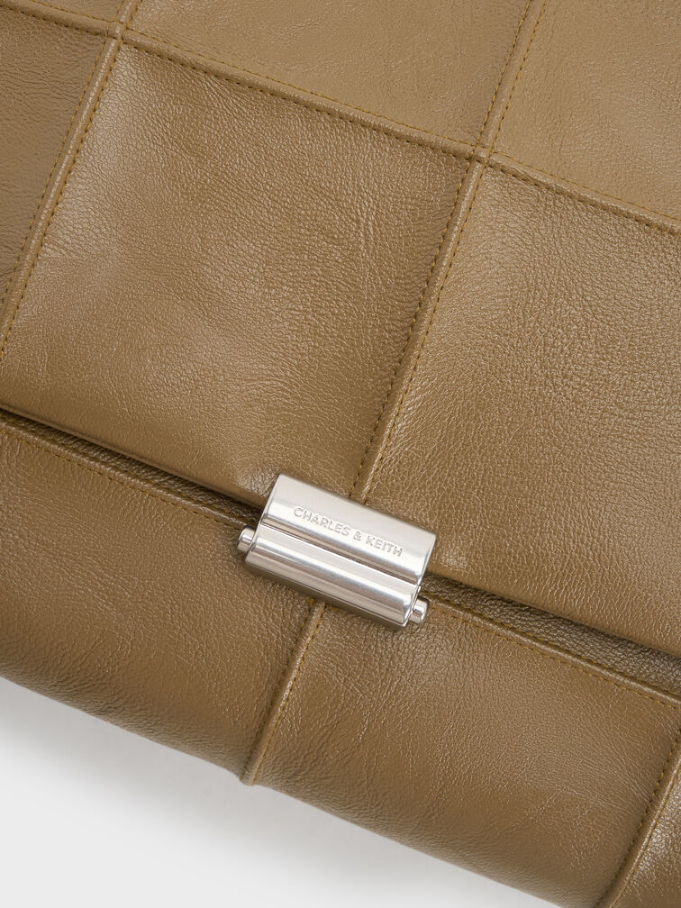 Large Delfina Quilted Chain-Strap Shoulder Bag, Walnut Brown, hi-res