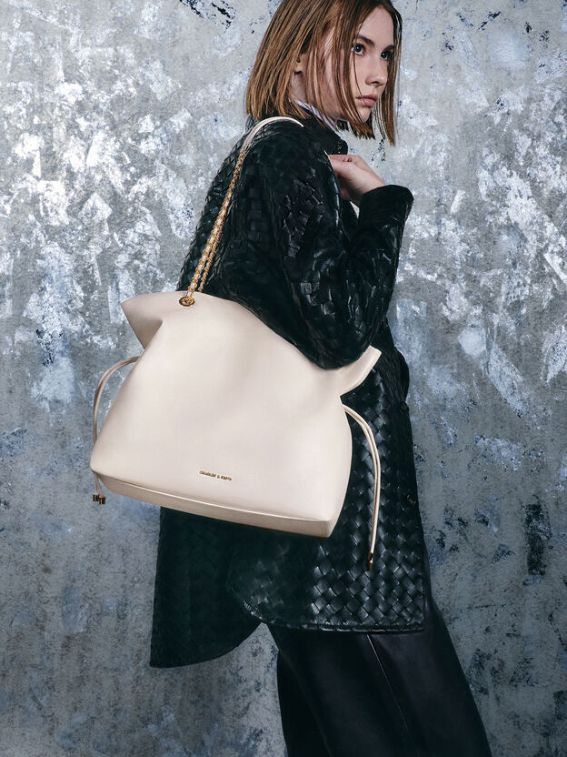 Arya Braided-Chain Tote Bag, Cream, hi-res