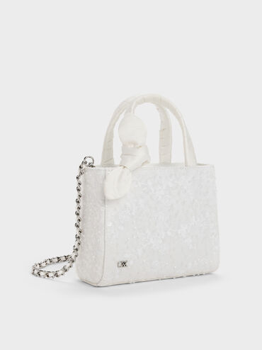 Albany Embroidered-Mesh Beaded Mini Bag, White, hi-res