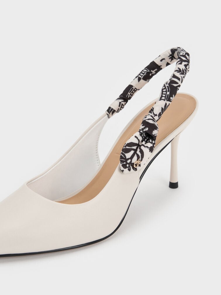 Tayari Leather Printed-Strap Slingback Pumps, Chalk, hi-res