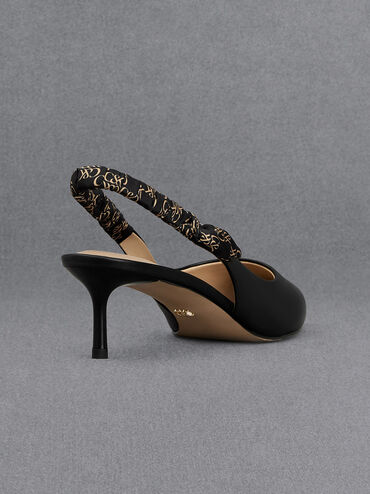 Tully Leather Ruched-Strap Slingback Pumps, Black, hi-res