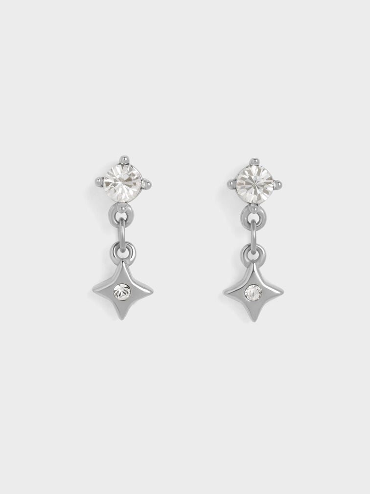 Everest Crystal Star Drop Earrings, Silver, hi-res