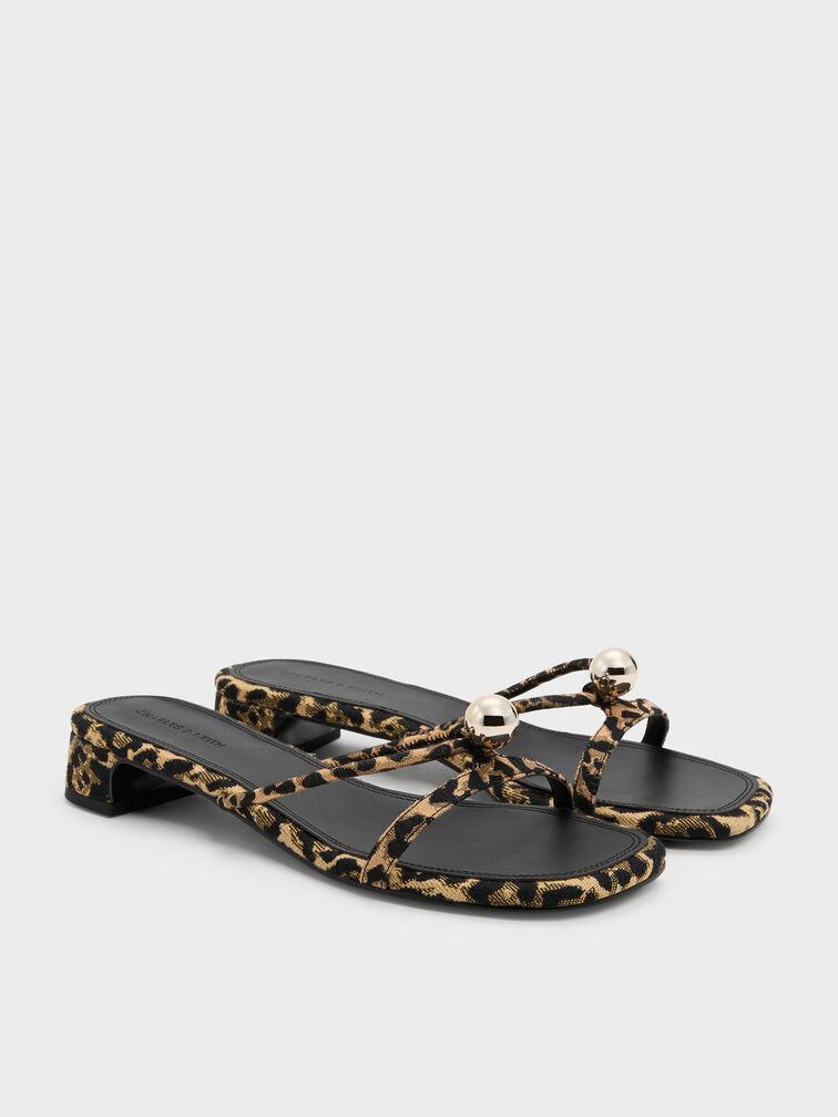 Georgie Leopard-Print Metal-Ball Heeled Mules, Animal Print Natural, hi-res