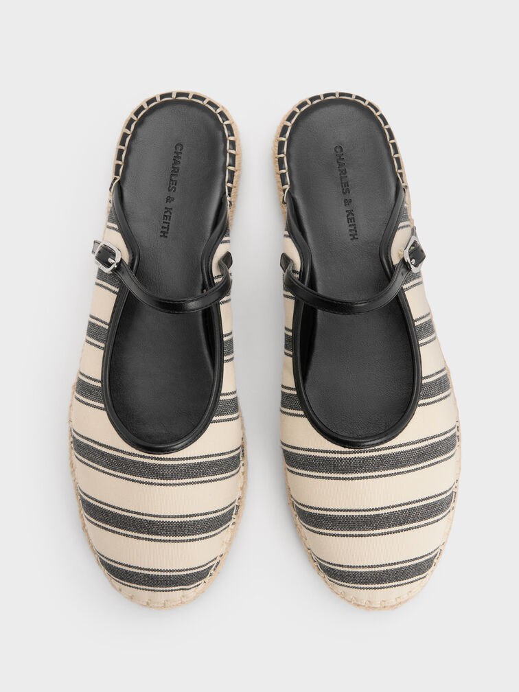 Striped Mary Jane Espadrille Mules, Black Textured, hi-res
