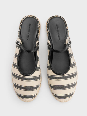 Striped Mary Jane Espadrille Mules, Black Textured, hi-res
