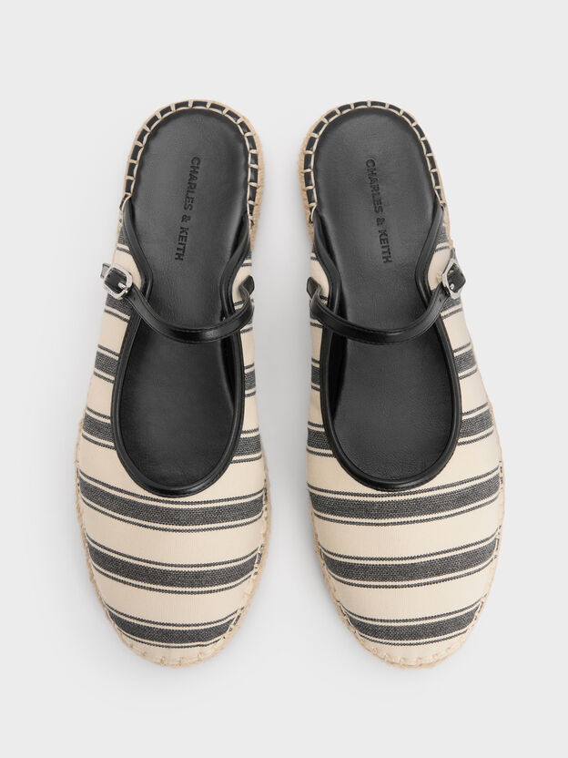 Striped Mary Jane Espadrille Mules, Black Textured, hi-res
