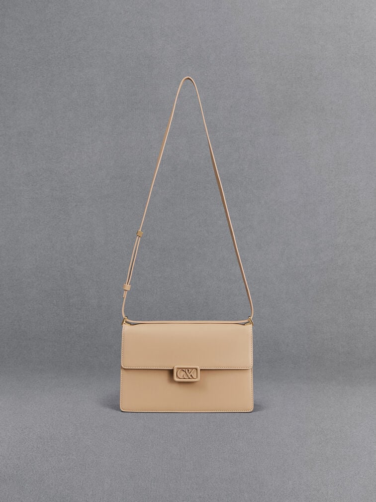 Leather Shoulder Bag, Nude Leather Shoulder Bag, Nude, hi-res