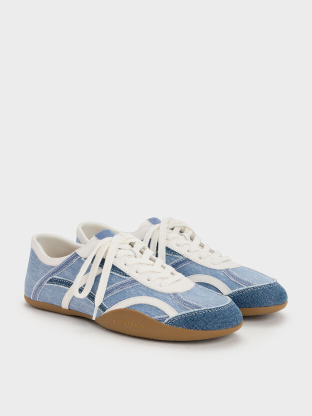 Denim & Leather Sneakers, Blue, hi-res