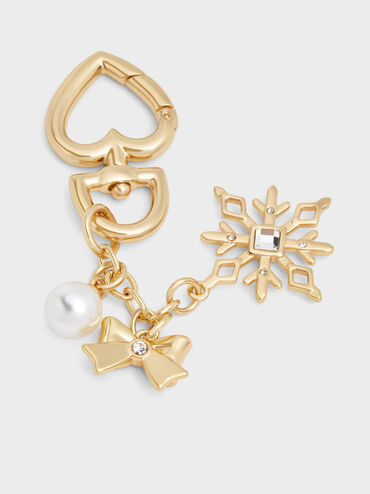 Arrietty Crystal & Pearl Snowflake Charm, Gold, hi-res