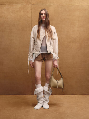 Lark Twill Grommet Belted Shoulder Bag, Toasted Sand, hi-res