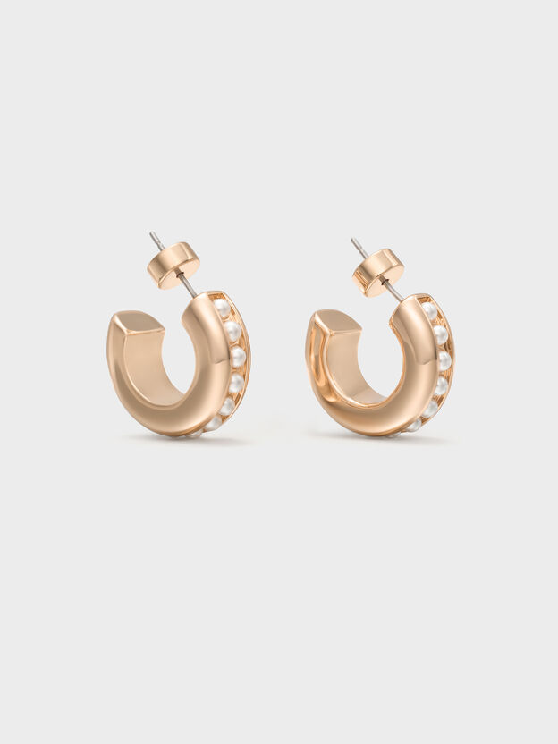 Pearl Open-Hoop Earrings, Rose Gold, hi-res