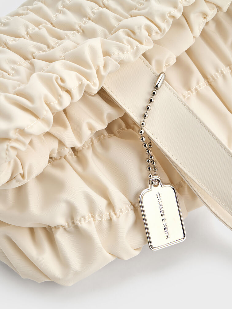 Klio Nylon Ruched Tote Bag, Cream, hi-res