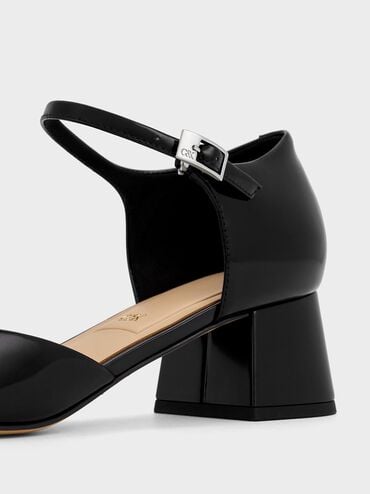 Leather Square-Toe D'Orsay Ankle-Strap Pumps, Black Box, hi-res