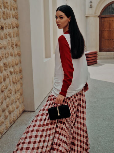 Taisia Satin Chain-Strap Envelope Bag, Black, hi-res