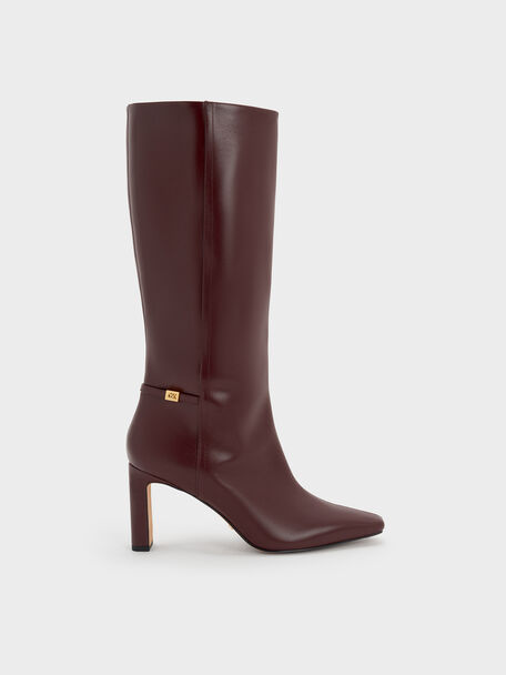 Georgina Leather Knee-High Boots, Burgundy, hi-res