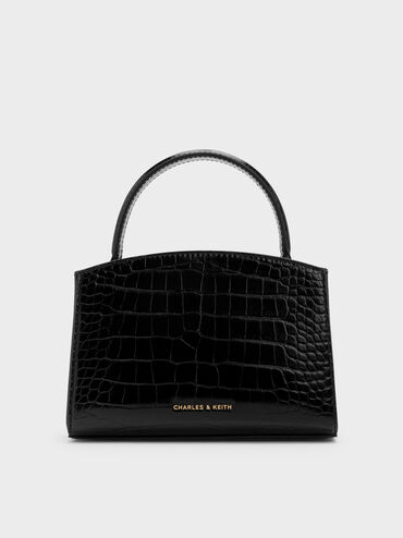 Aubrielle Croc-Effect Top Handle Bag, Black, hi-res