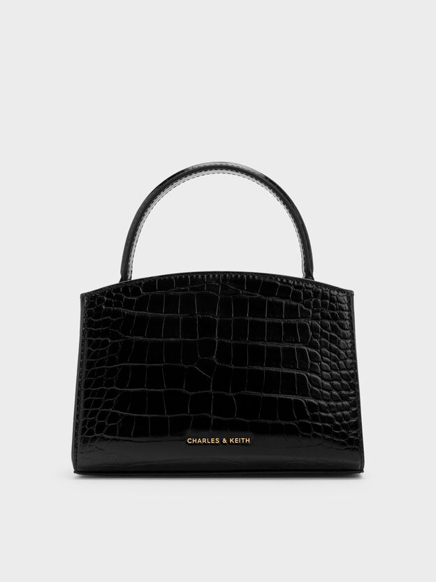 Aubrielle Croc-Effect Belted Top Handle Bag, Black, hi-res